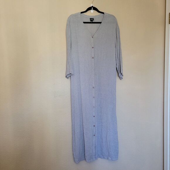 Eileen Fisher Woman Maxi Shirt Dress Size 2x Button Up Long Tie Back Lagenlook - Picture 1 of 8
